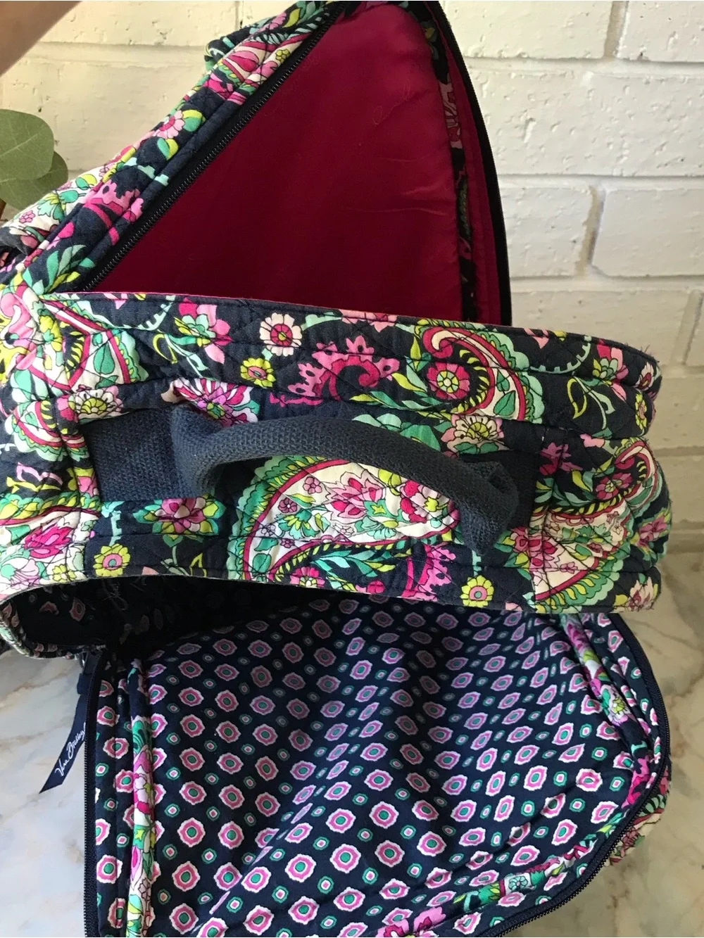 Vera Bradley Petal Paisley Campus Backpack Padded Laptop Zip Pocket Pink Blue